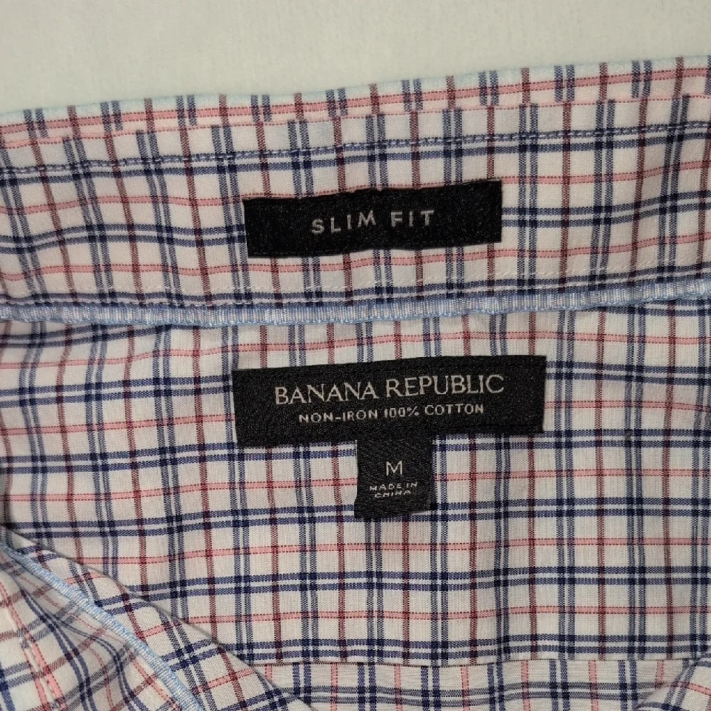 Banana Republic Non-Iron Long Sleeve Plaid‎ Button-Down Slim Fit Shirt Men's M